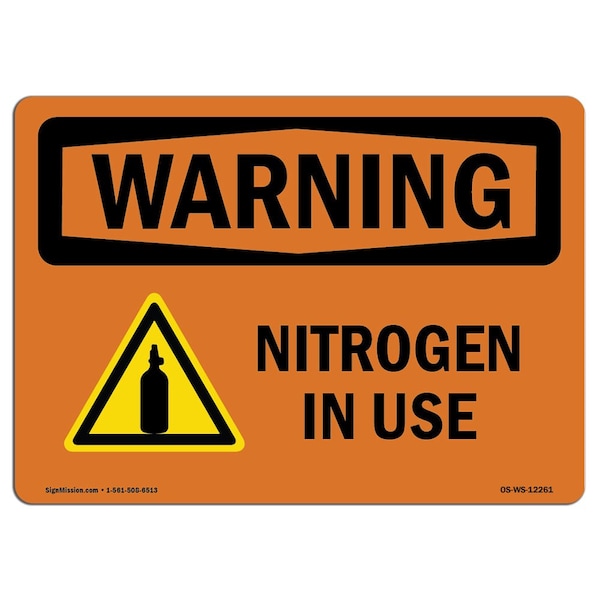 Safety Sign, OSHA WARNING, 3.5" Height, 5" Width, Nitrogen In Use, Landscape, 10PK